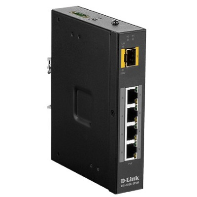D-Link  DIS-100G-5PSW 5-Port Unmanaged Industrial Ethernet PoE Switch, SFP slot, Plug-and-play, Fanless, DIN-rail or wall mount